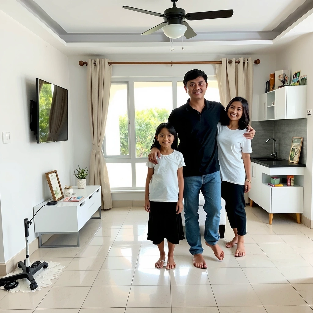 Happy customers with spotless home after FreshHouseClean service