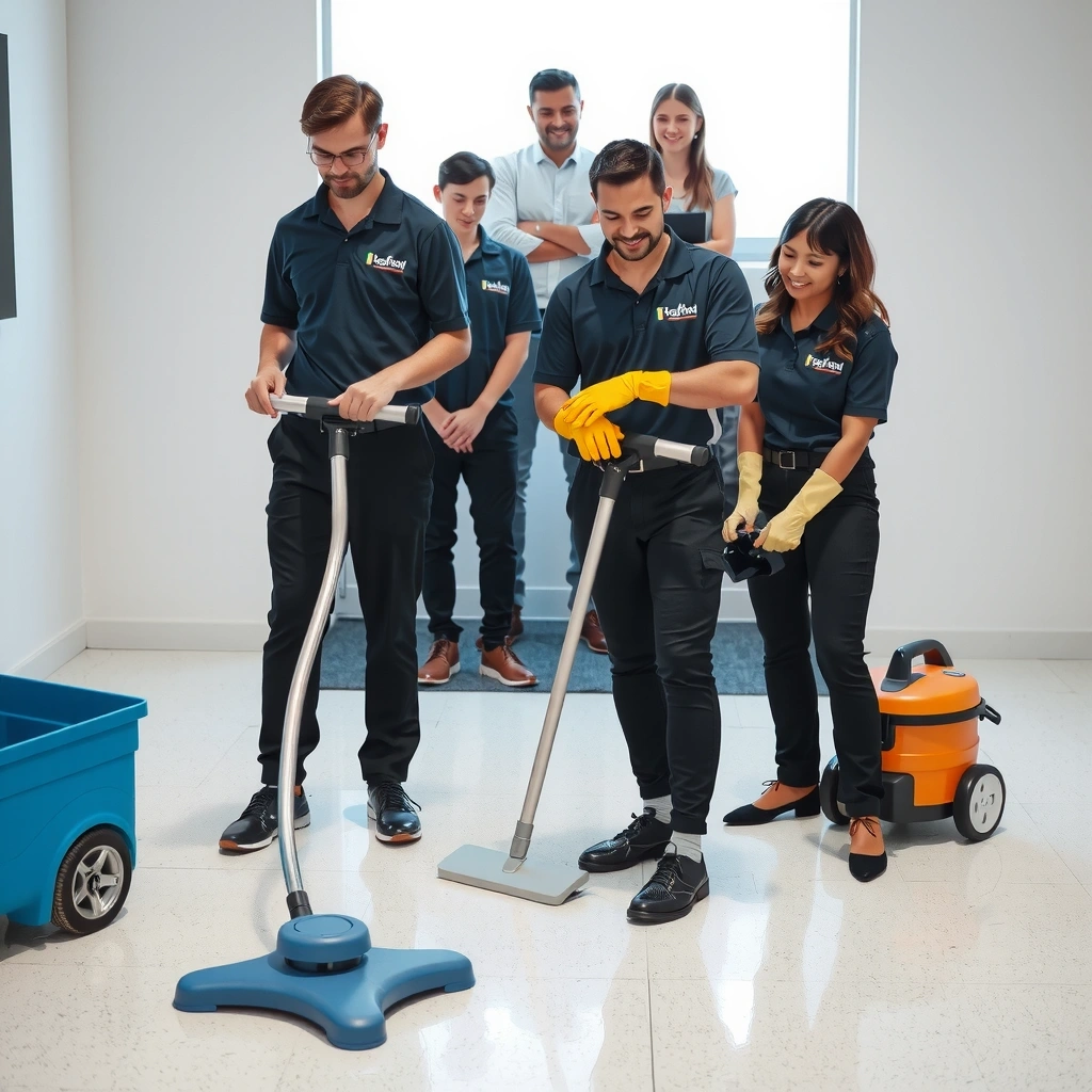 Professional cleaning team at work
